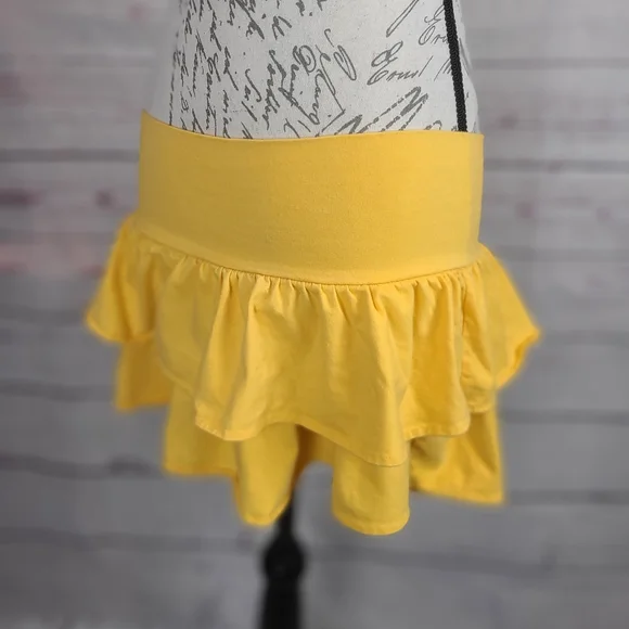 Yellow Stretch Ruffle Mini Skirt -L - Picture 1 of 2